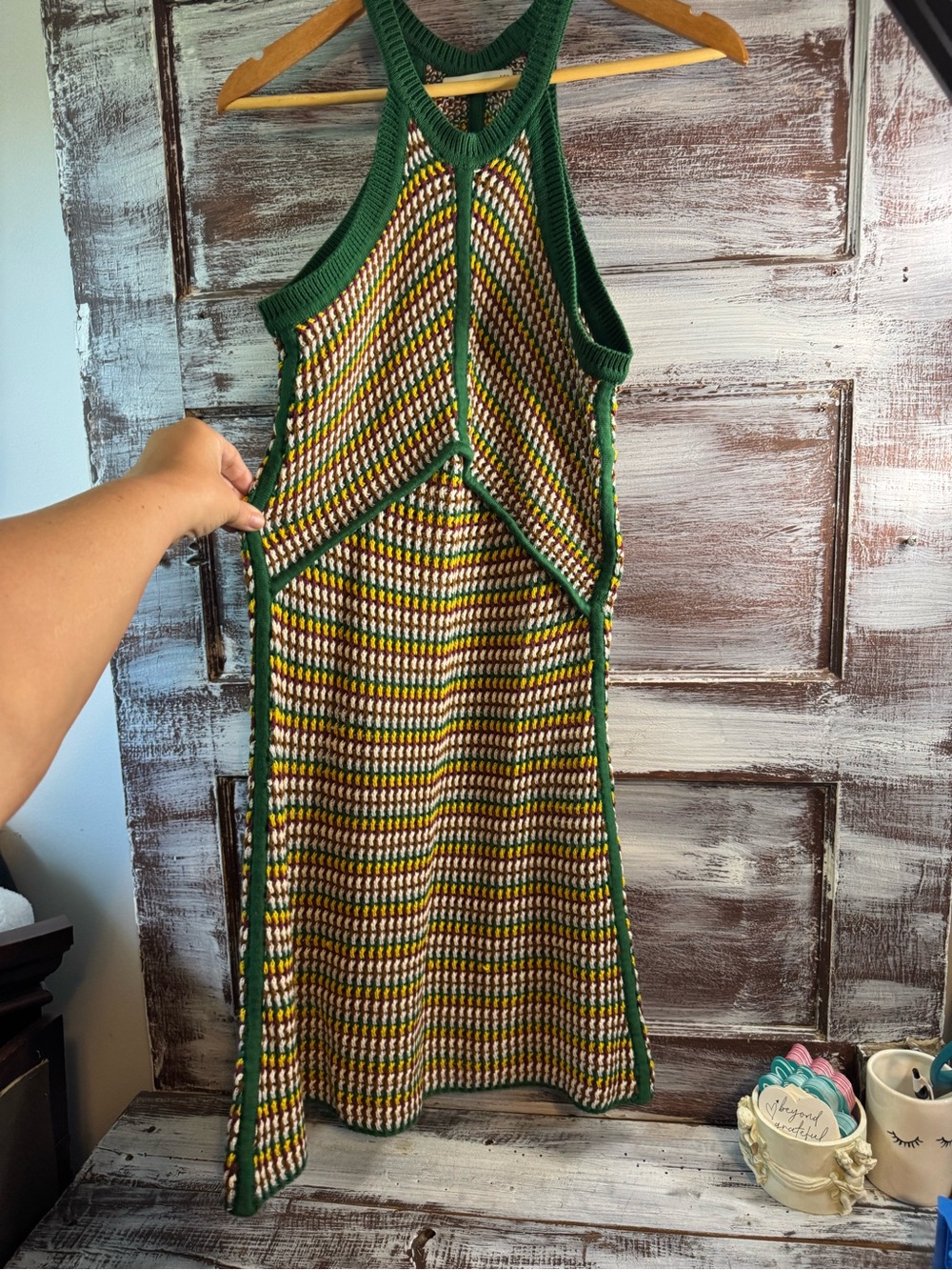 Zara Green Multicolor Knit Midi Dress